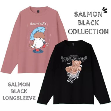 kaos lengan panjang wanita salmon black