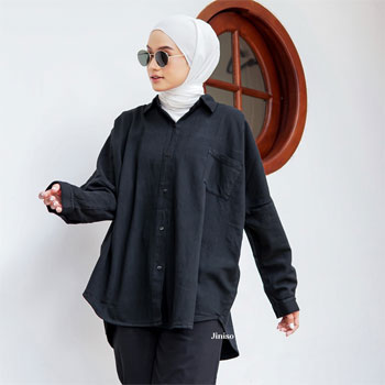 Jiniso kemeja oversize jet black